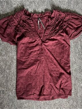 Anthropologie Burgundy Ruffle Blouse XXS (Fits Like Small)